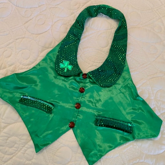 Tops - Halter, Vest, (Green Sequin Shamrock Costume Vest) St Patrick’s